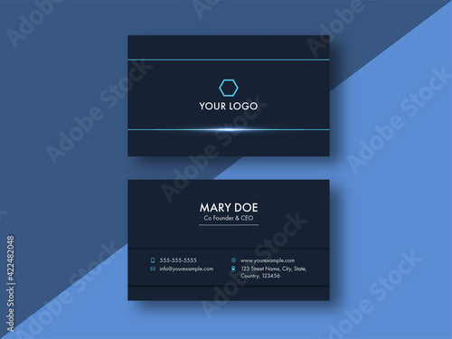 Front And Back View Of Business Or Visiting Card On Blue Background.