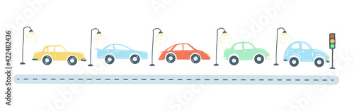 traffic jam from cars flat simple cartoon style hand drawing. vector illustration