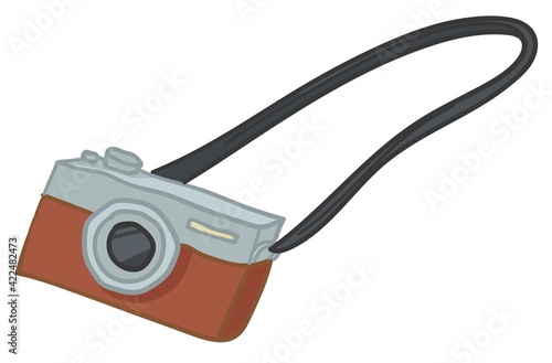 Retro camera with strap, vintage photo device
