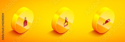 Set Isometric Alcohol drink Rum, and Pirate bandana for head icon. Vector