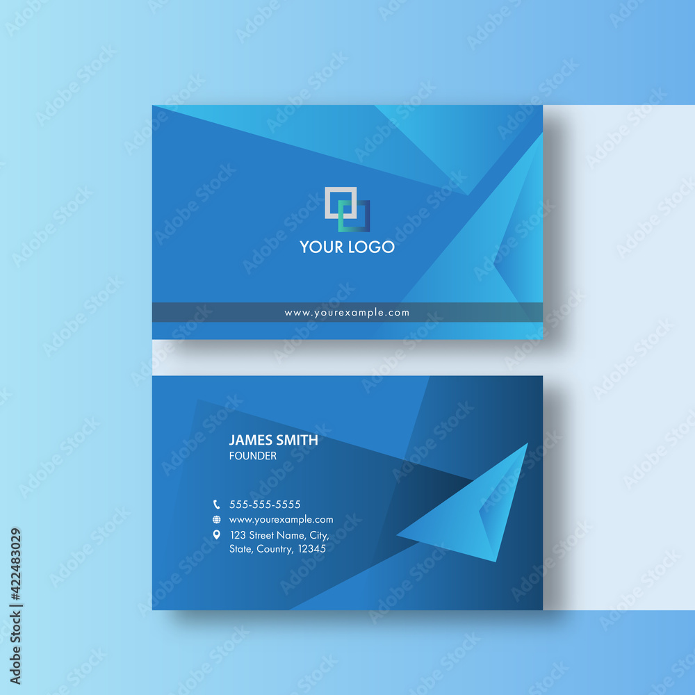 Double-Sides Business Card Design With 3D Triangle Element In Blue Color. Double-Sides Business Card Design With 3D Triangle Element In Blue Color.