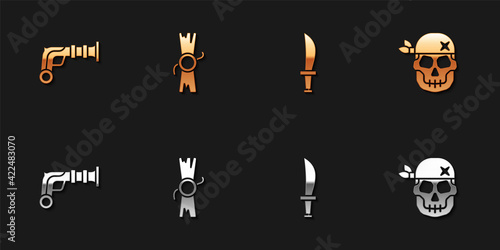 Set Vintage pistols  Decree  parchment  scroll  Pirate sword and Skull icon. Vector