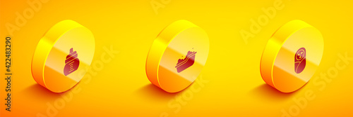 Set Isometric Baby bottle, bathtub and Newborn baby infant swaddled icon. Vector