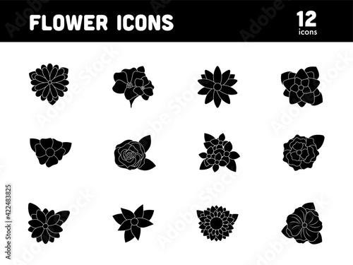 B&W Color Set of Flower Icon In Flat Style.