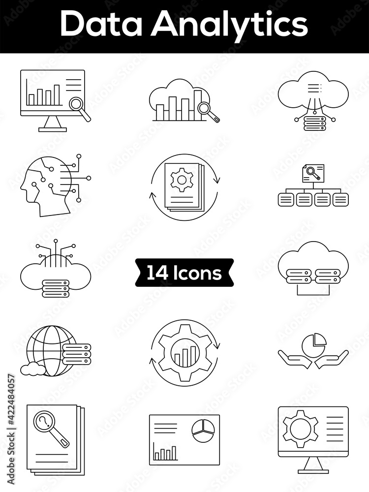 Linear Style Data Analytics Icon Or Symbol Set.