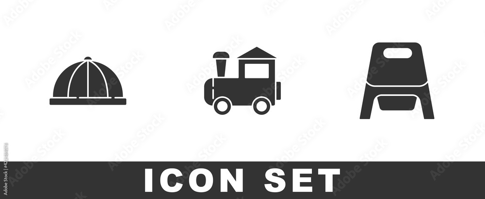 Set Baby hat, Toy train and potty icon. Vector Set Baby hat, Toy train and potty icon. Vector