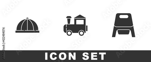 Set Baby hat, Toy train and potty icon. Vector