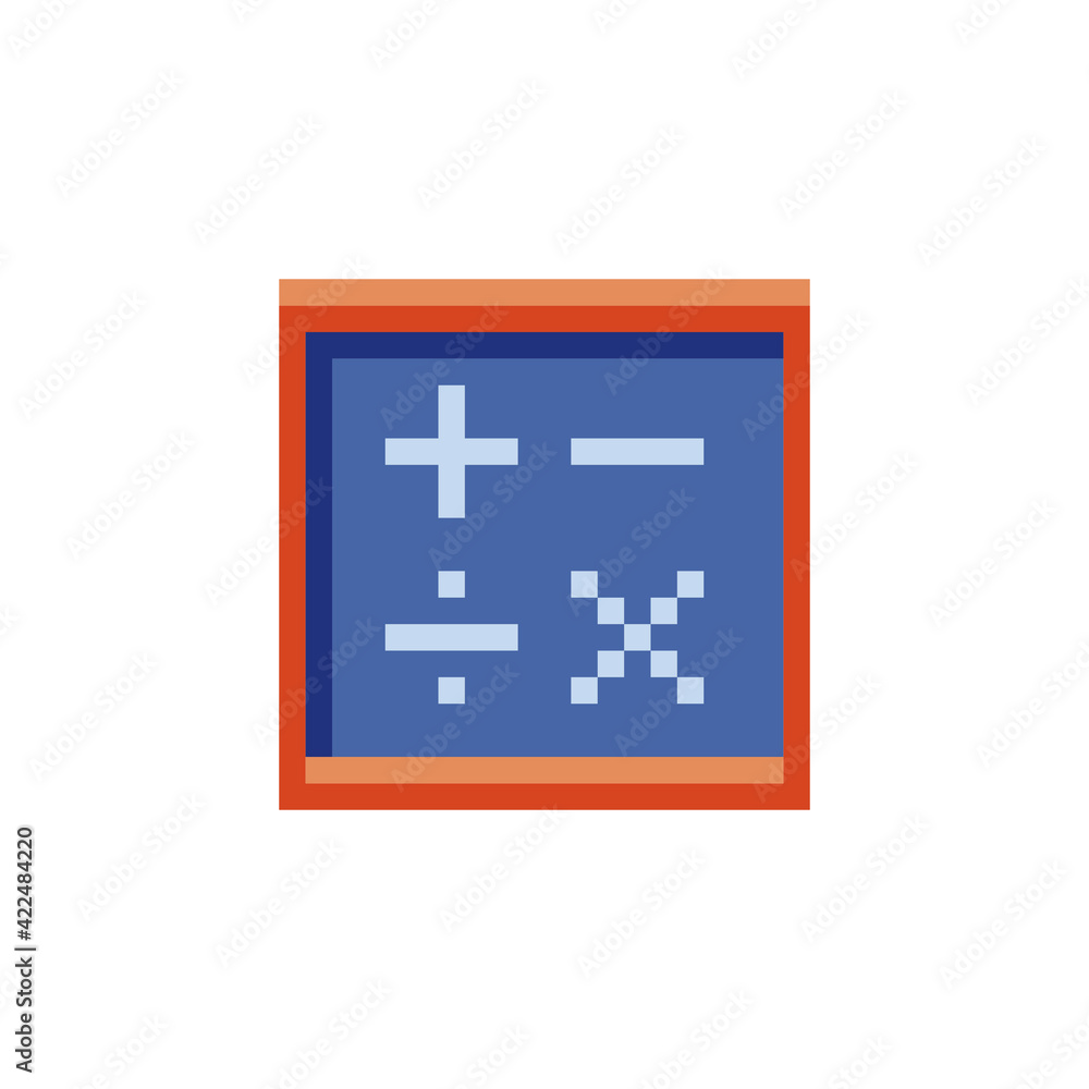 Blackboard, mathematics, back to school, pixel art icon, school board Isolated vector illustration. Design for logo, sticker and app. Blackboard, mathematics, back to school, pixel art icon, school board Isolated vector illustration. Design for logo, sticker and app.