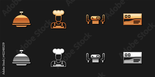 Set Covered with tray, Cook, Poker table and Postcard travel icon. Vector