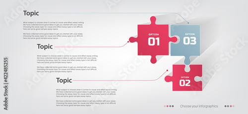 Three jigzaw Infographic design, Infographic template with options icons 3 Numbers concept designs,  Business design jigzaw concept for presentation with flat icons. vector illustration.