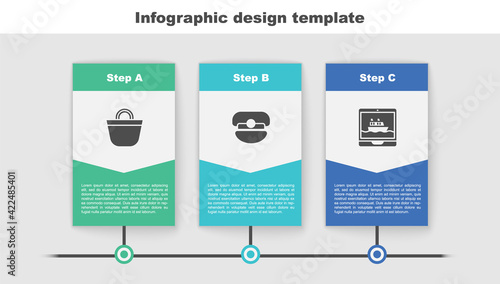 Set Beach bag, Captain hat and Cruise ship. Business infographic template. Vector