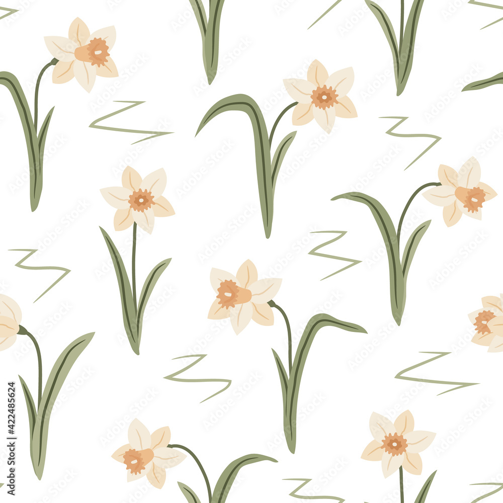 modern delicate spring floral seamless pattern with white daffodils
