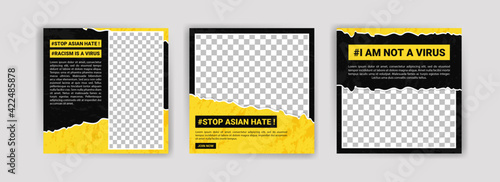 Stop asian hate. Proud to be asian. Social media post template for Stop asian hate.