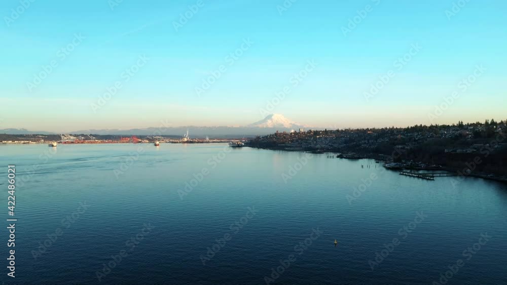 Beautiful Scenery Of Ruston Way Point In Tacoma Washington - aerial shot Beautiful Scenery Of Ruston Way Point In Tacoma Washington - aerial shot