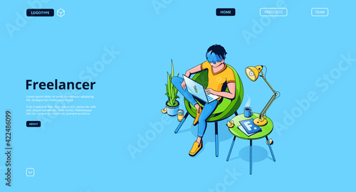 Vector landing page of freelancer, remote work