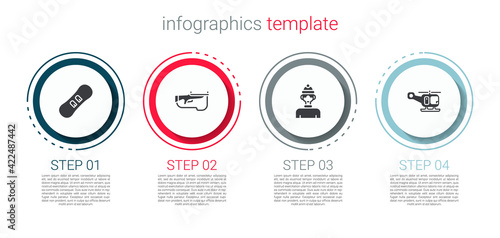 Set Snowboard, Biathlon rifle, Winter athlete and Rescue helicopter. Business infographic template. Vector