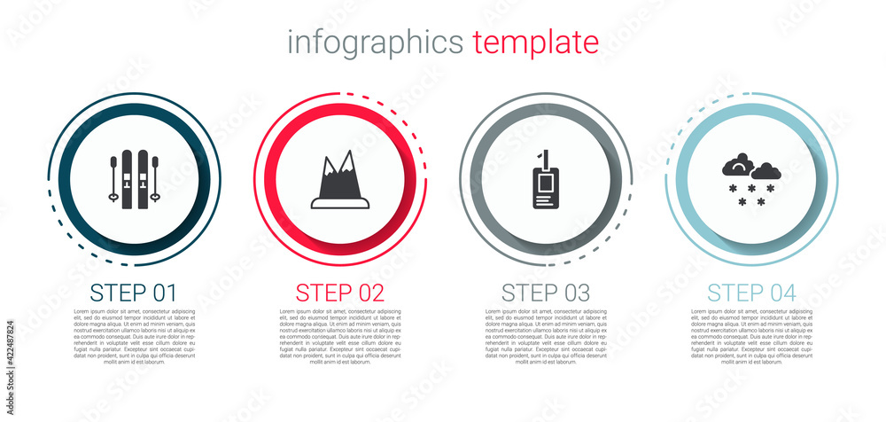Set Ski and sticks, Mountains, Identification badge and Cloud with snow. Business infographic template. Vector Set Ski and sticks, Mountains, Identification badge and Cloud with snow. Business infographic template. Vector