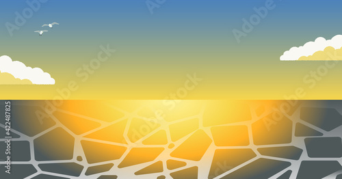 朝焼けの海のイラスト　横長