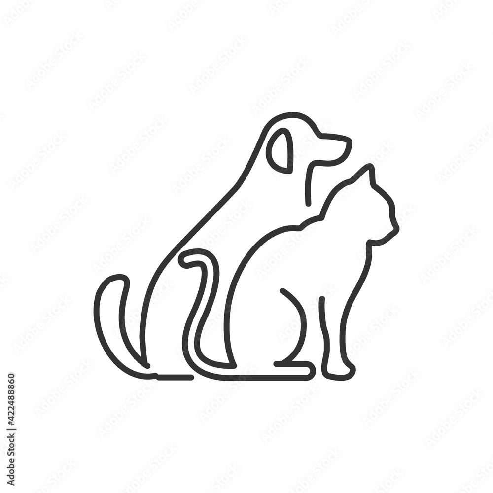 Fototapeta premium Cat and dog icon vector line style