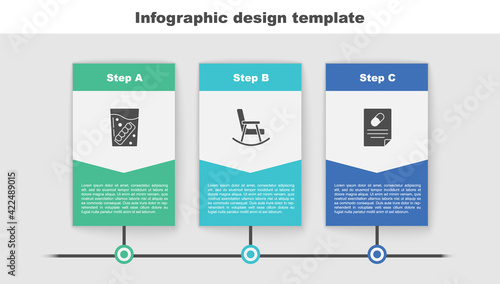 Set False jaw in glass, Rocking chair and Medical prescription. Business infographic template. Vector
