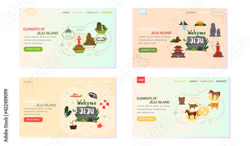 Welcome to Jeju island in South Korea, traditional landmarks, symbols. Korean land with traditional attractions