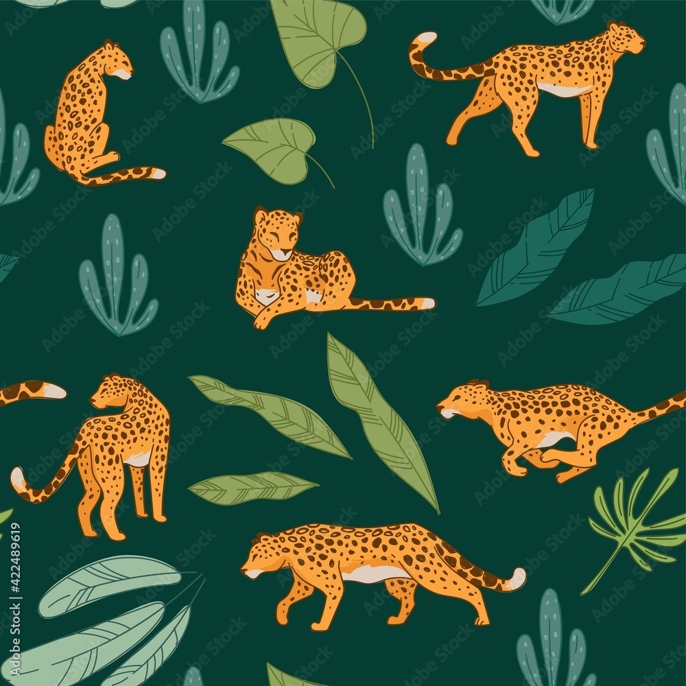 Naklejka premium Running wild animal, leopard or cheetah pattern