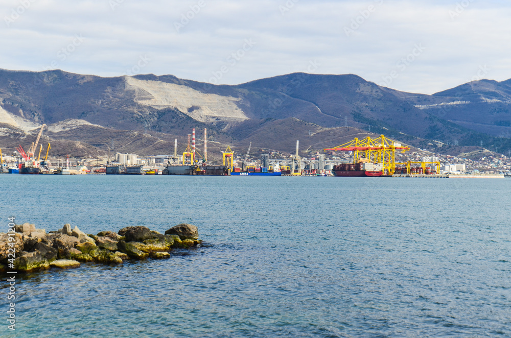 Novorossiysk. mountains and cement plant on the shore