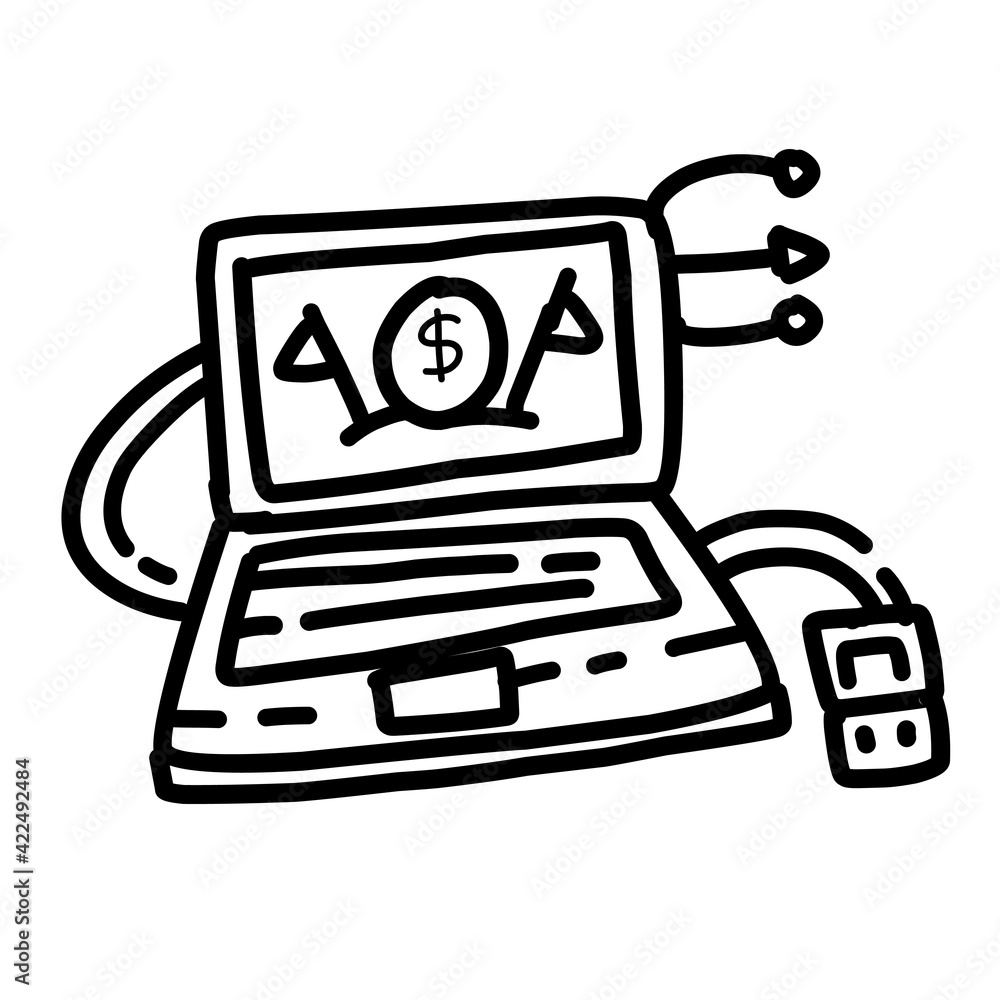 Naklejka premium Business device hand drawn icon design, outline black, vector icon.