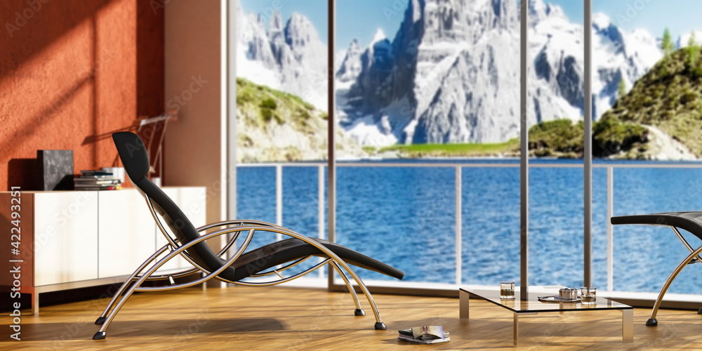 Fototapeta premium Apartment With a Panoramic View (focus) - 3D Visualization