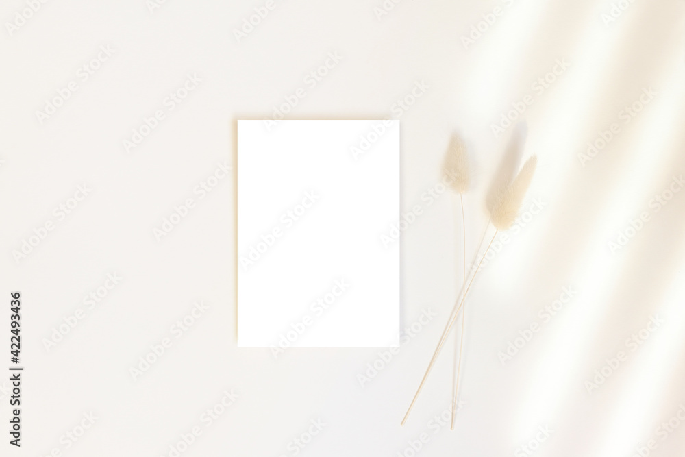 5x7 card mockup with dry flowers on beige background 5x7 card mockup with dry flowers on beige background