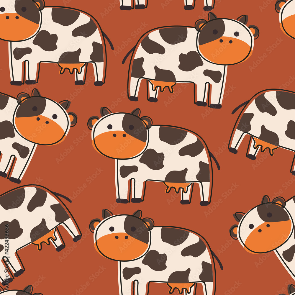 Obraz premium Seamless pattern with cute cartoon cow for fabric print, textile, gift wrapping paper. colorful vector for kids, flat style