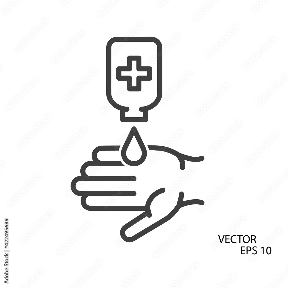 Hands washing flat icon. Pictogram for web. Line stroke. Isolated on white background. Vector eps10. Clear hands.