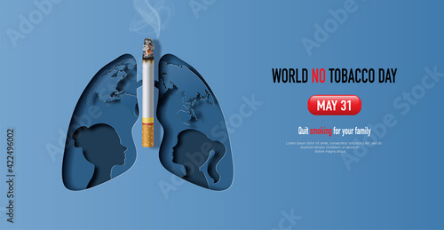 World No Tobacco day, banner design,  mother and daughter in lung shape suffering from cigarette smoking,  paper illustration, and 3d paper.