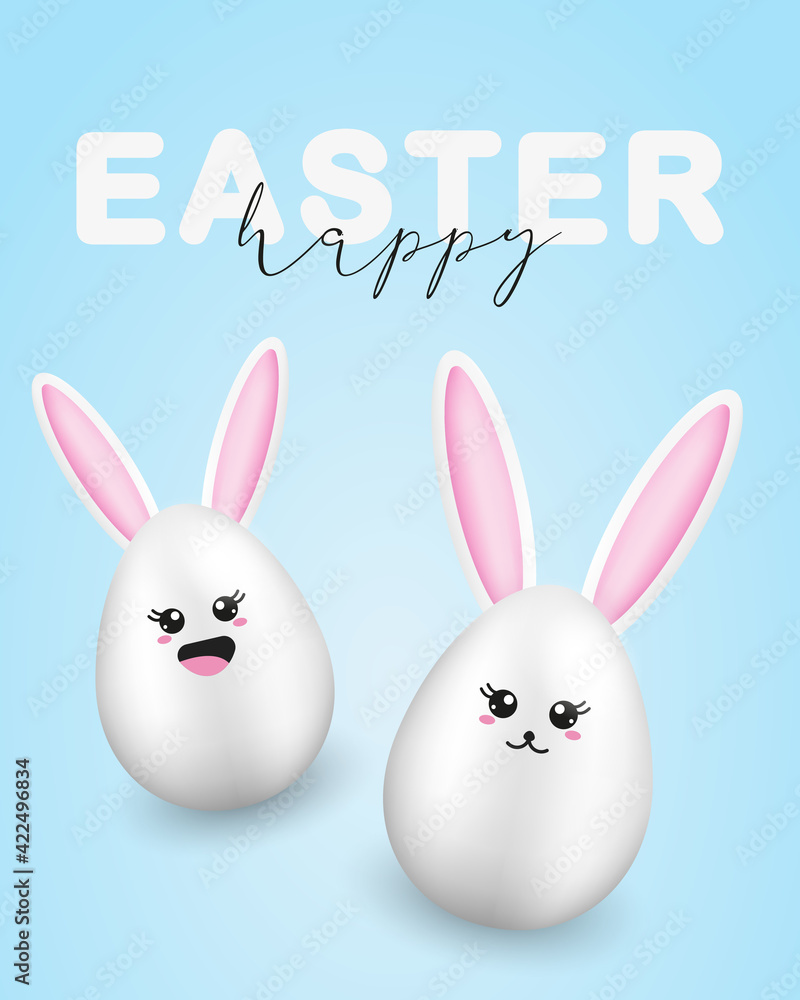 Obraz premium Easter egg. Easter egg with bunny ears on blue background. International Vector Celebration Illustration with Typography for Greeting Card or Party Invitation.