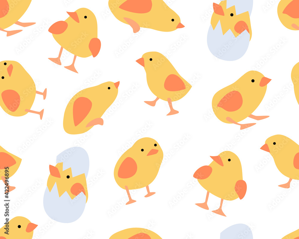 Chicks Set Characters Seamless Pattern on White Background with Chickens Childrens Easter Doodle Cheerful Playful Seamless Pattern isolated Vector Illustration Chicks Set Characters Seamless Pattern on White Background with Chickens Childrens Easter Doodle Cheerful Playful Seamless Pattern isolated Vector Illustration