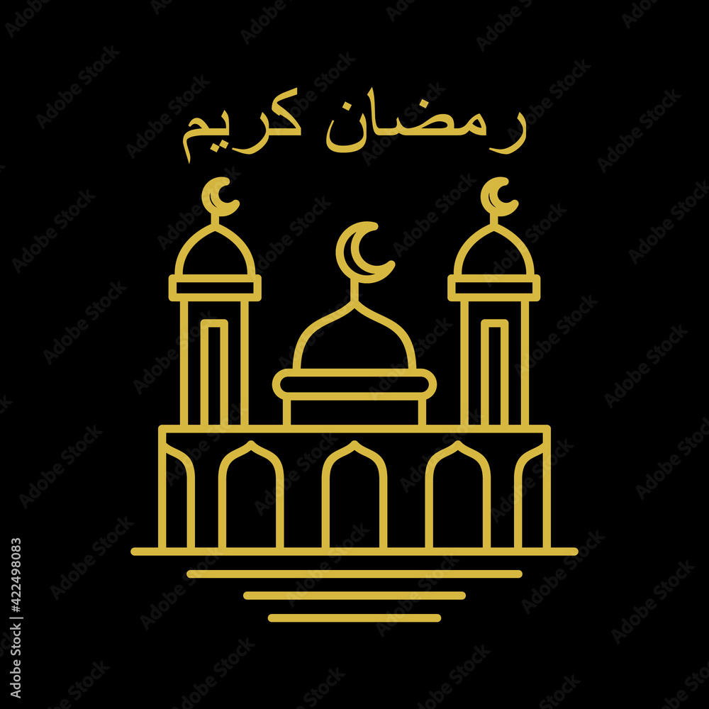 Vector design with line art style forming a mosque in gold color