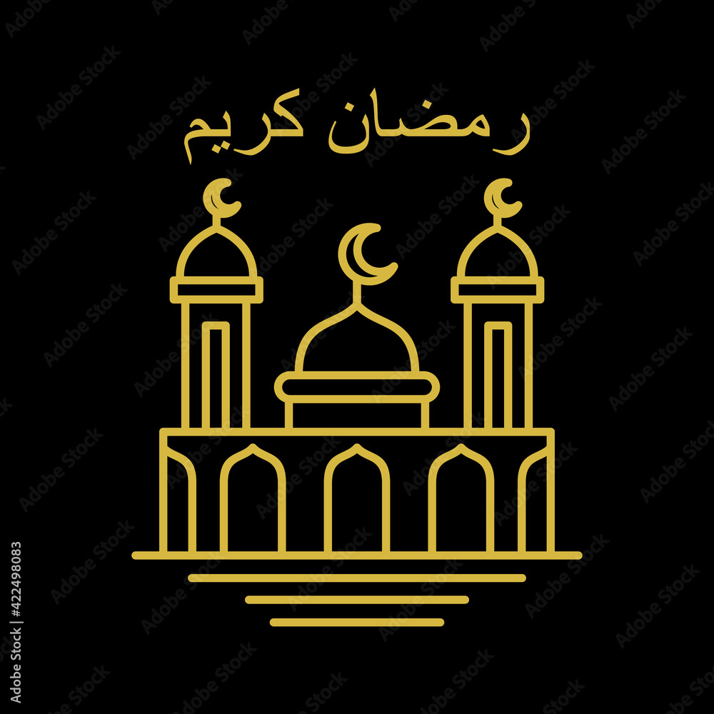 Vector design with line art style forming a mosque in gold color Vector design with line art style forming a mosque in gold color