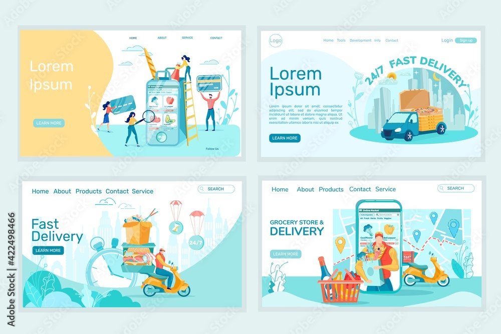 Grocery Deliveryman Landing Page Template Set