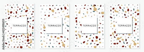 Blue and Brown Terrazzo Tile Vector Set Background. Fashion Terrazzo Wall Banner. Indigo and Beige Venetian Backdrop.