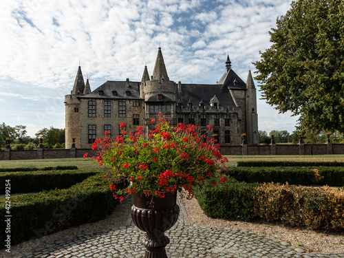 Laarne, Belgium - September 22 2019: Flower pot in front of Laarne Castle photo