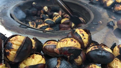 chestnutsroasting on fire, Turkish street food chestnut