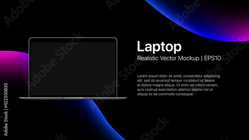 MacBook Presentation slide with Laptop Mockup on liquid bubbles background. Vector illustration