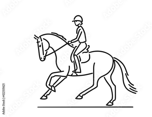 Girl riding horse, equestrian sport training horseback ride. Vector isolated  Illustration © irinamaksimova