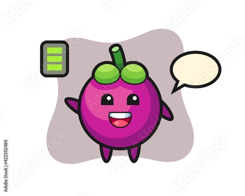 mangosteen mascot character with energetic gesture