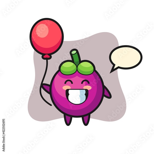 mangosteen mascot illustration is playing balloon
