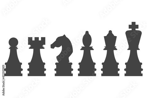 Chess pieces vector black silhouettes set isolated on a white background.
