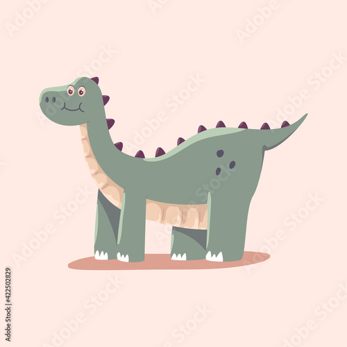 Cute diplodocus vector cartoon dinosaur illustration isolated on background.