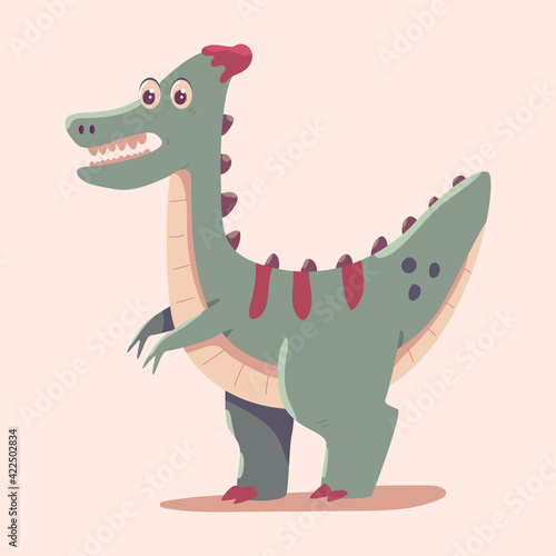 Cute parasaurolophus vector cartoon dinosaur illustration isolated on background.