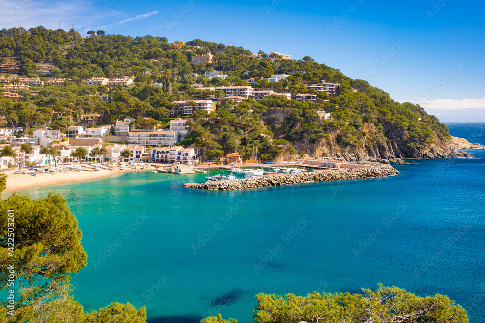 Panoramic view of the bay of Llafranc with its port. Palafrugell, Catalonia, Spain