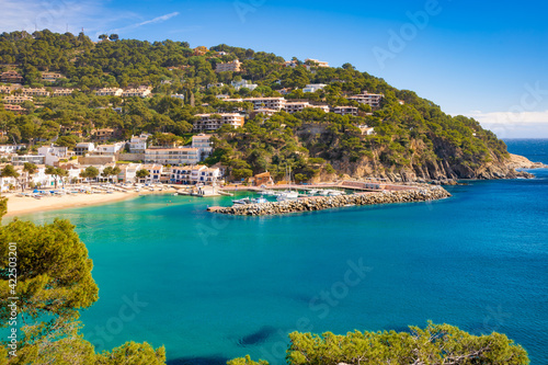 Panoramic view of the bay of Llafranc with its port. Palafrugell, Catalonia, Spain